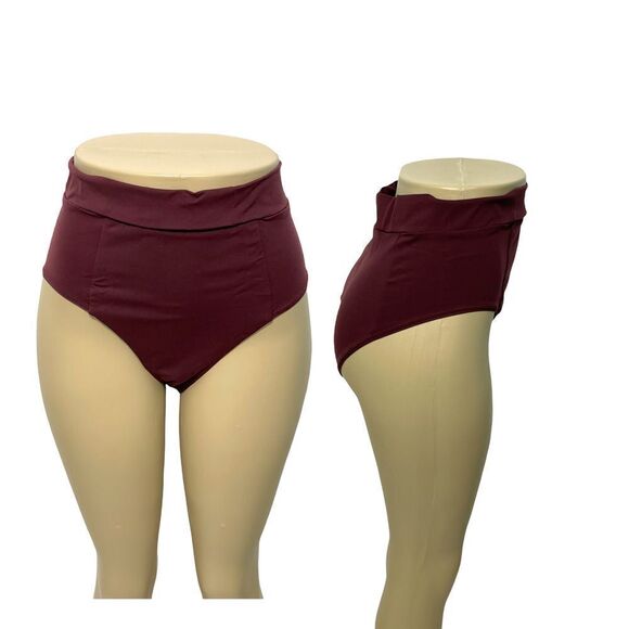 Vitamin A Womens Elena High Waisted Bikini Bottom Bathing Suit Swim Burgundy 14 - Picture 12 of 12